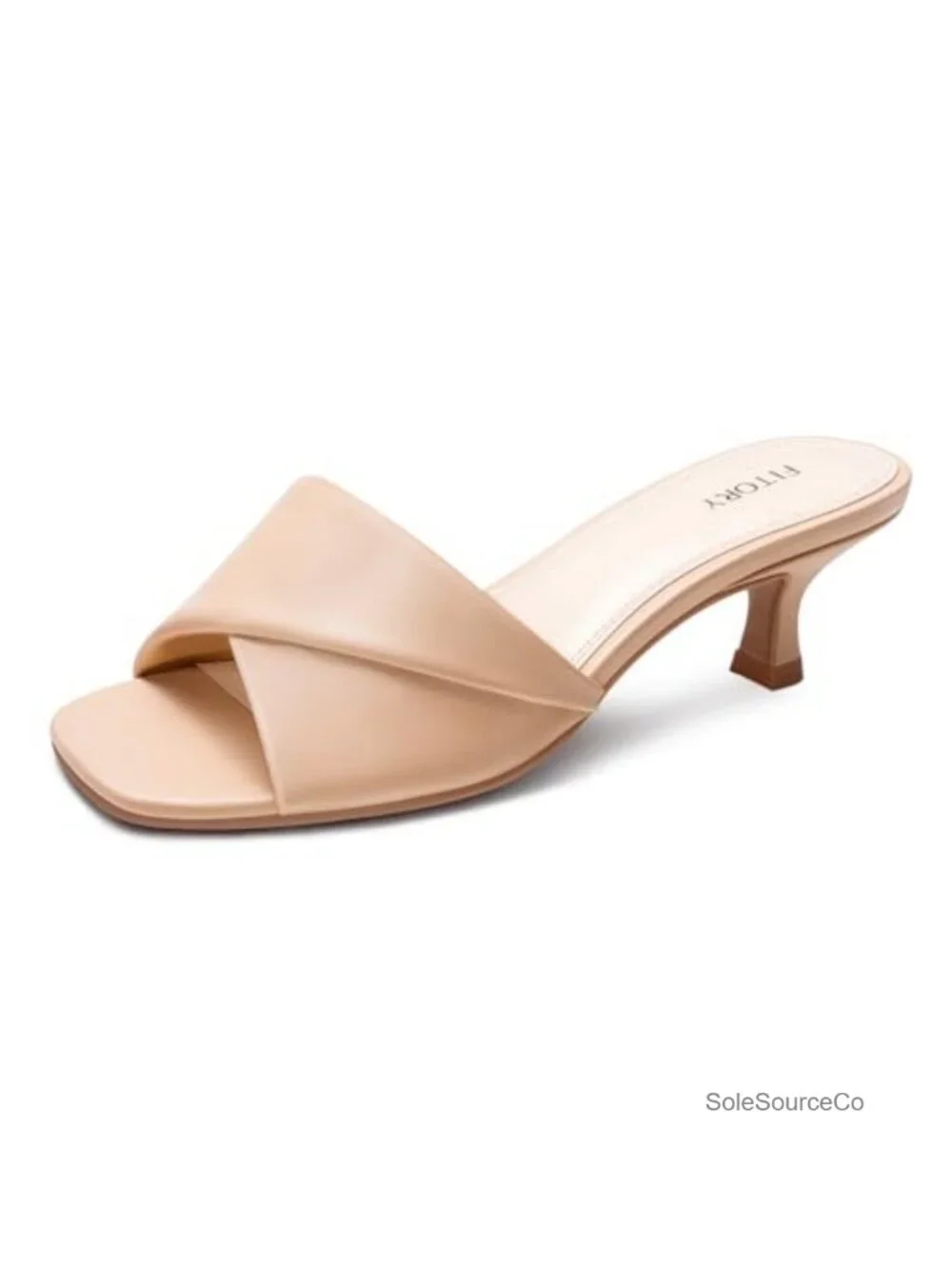 Cross Band Kitten Heel Sandals with PU Upper and Cushioned Footbed